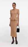 Gold Düğmeli Peplum Detaylı Midi Triko Camel Elbise