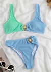Gold Midye Detaylı Likralı Mavi&Yeşil Bikini Takım