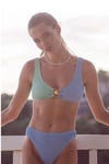 Gold Midye Detaylı Likralı Mavi&Yeşil Bikini Takım