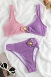 Gold Midye Detaylı Likralı Pembe&Llia Bikini Takım