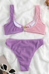 Gold Midye Detaylı Likralı Pembe&Llia Bikini Takım
