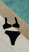 Gold Midye Detaylı Likralı Siyah Bikini Takım