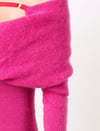 Kayık Yaka Tasarım Triko Elbise (Pembe)