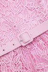 Kısa Kollu Kemerli Güpür Pembe Mini Elbise