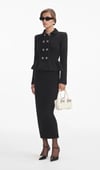 Kristal Düğmeli Uzun Kollu Kristal Düğmeli Peplum Formlu Siyah Premium Midi Elbise