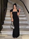 Kristal Taş Detaylı Kare Yaka Bandaj Maksi Siyah Elbise