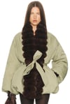 Kürklü Kuşaklı Premium Haki Puffer Ceket