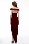 Omzu Şerit Detaylı Transparan Tüllü Pencereli Full Drape Bordo Elbise