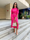 Pembe Saten Yırtmaçlı Elbise
