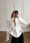 Peplum Detaylı Düğmeli Beyaz Ceket