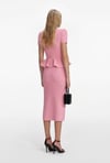 Peplum Detaylı İncili Pembe Tasarım Midi Elbise