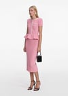 Peplum Detaylı İncili Pembe Tasarım Midi Elbise