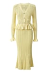 Peplum Detaylı Triko Midi Boy Sarı Elbise
