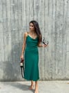Petrol Yeşili Saten Slip Elbise