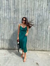 Petrol Yeşili Saten Slip Elbise