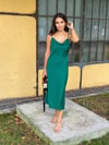 Petrol Yeşili Saten Slip Elbise