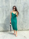 Petrol Yeşili Saten Slip Elbise