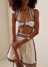Şerit Detaylı Bikini ve Etek Pareo Takım (3 parça)