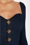 Simli Lacivert Triko Tasarım Bandaj Elbise