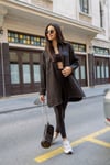 Siyah Cepli Dikişli Oversize Gömlek