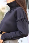 Siyah Dalgıç Kumaş Crop