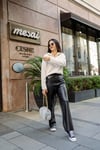 Siyah Lazer Kesim Palazzo Deri Pantolon
