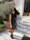 Siyah Vatkalı Kuşaklı Deri Elbise