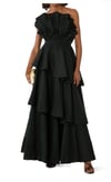 Straplez Siyah Premium Midi Elbise