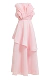 Straplez Toz Pembe Premium Midi Elbise