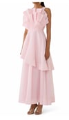 Straplez Toz Pembe Premium Midi Elbise