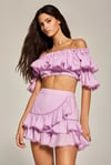 Tasarım Pembe Crop Bluz ve Etek Takım 