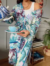 Tropikal Desenli Kuşaklı Kimono