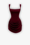 Üstü Korse Eteği Drape Detaylı Bordo Mini Tasarım Elbise