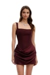 Üstü Korse Eteği Drape Detaylı Bordo Mini Tasarım Elbise