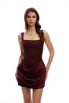 Üstü Korse Eteği Drape Detaylı Bordo Mini Tasarım Elbise