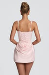 Üstü Korse Eteği Drape Detaylı Toz Pembe Mini Tasarım Elbise