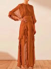 Long Sleeve Farbala Tile Chiffon Design Midi Dress