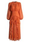 Long Sleeve Farbala Tile Chiffon Design Midi Dress