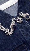 Yakası Kristal Taşlı Düğmeli Kolsuz Mini Tasarım Jean Elbise