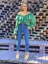 Yeşil Ekoseli Fırfırlı Bluz