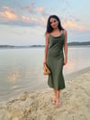 Yeşil Saten Slip Elbise