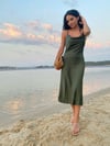 Yeşil Saten Slip Elbise