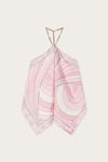 Zincirli Pembe Desenli Saten Premium Bluz