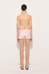Zincirli Pembe Desenli Saten Premium Bluz