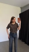 A Harfli Çizgili T-shirt Acı Kahve