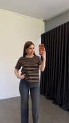A Harfli Çizgili T-shirt Acı Kahve