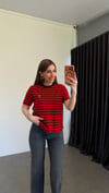 A Harfli Çizgili T-shirt Kırmızı