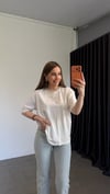 Arin Yaka Taşlı T-shirt Ekru