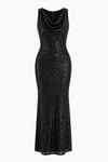 Aurora Payetli Degaje Gece Elbisesi Siyah