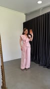 Bel Kuşaklı Yelek Pantolon Takım Pembe